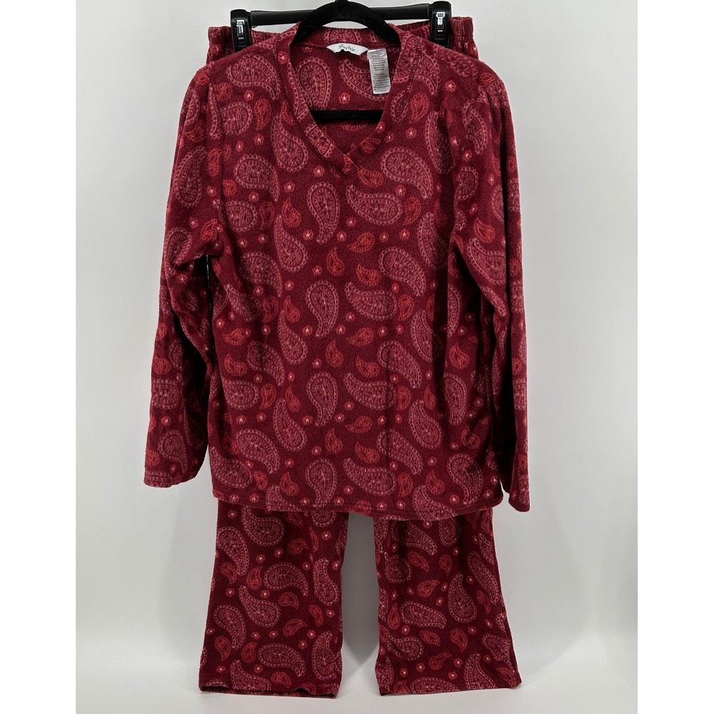 Mayfair Womens Pajama Set Fleece Red White‎ Paisley XL Boho Valentine Sleepwear
